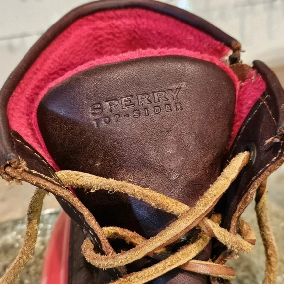 Sperry Top-Sider Saltwater Rain Boots Leather Red Rubber Wmns Sz 8 - Picture 7 of 14